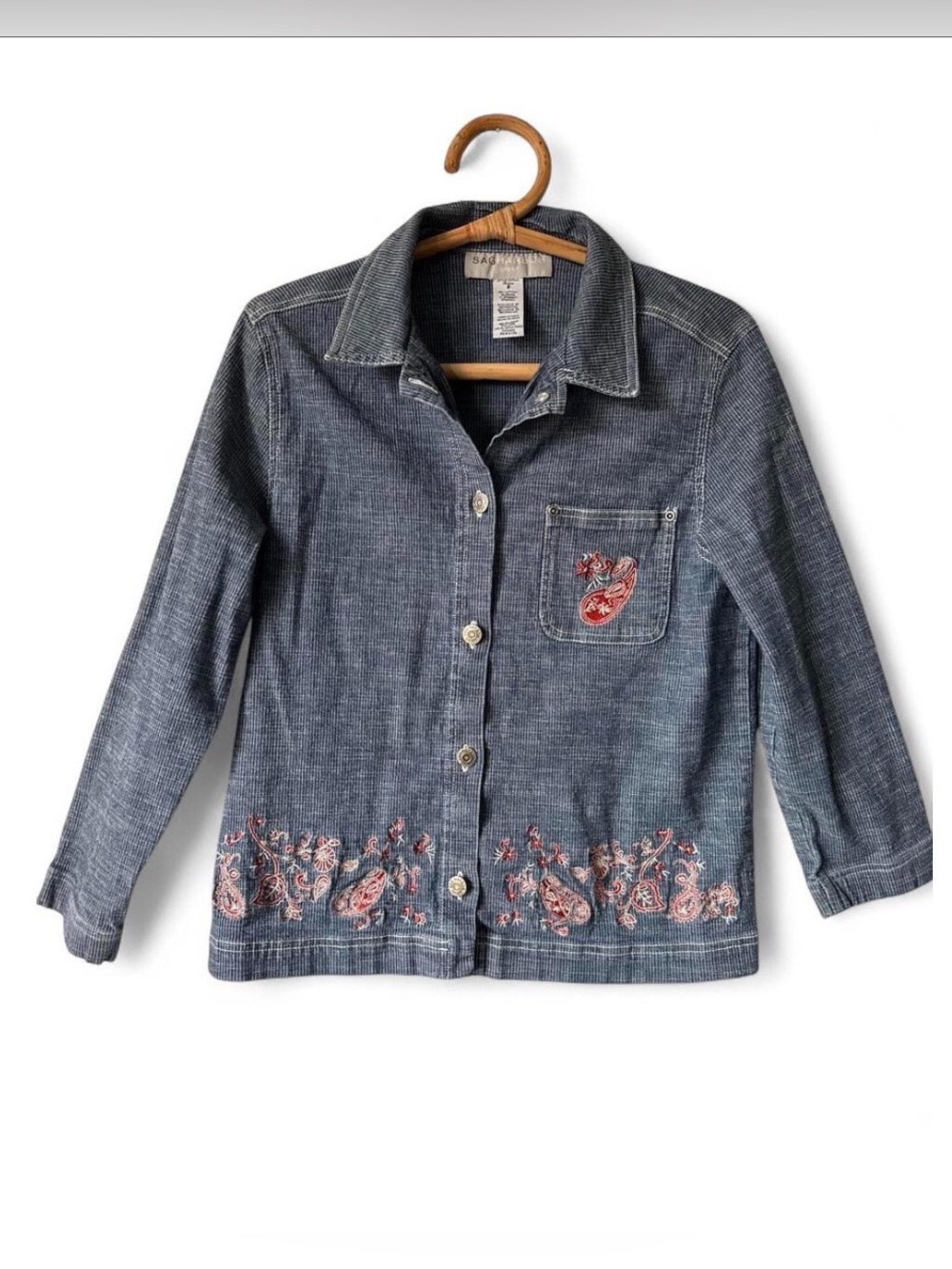 Vintage Sag Harbor Western Denim Railroad Tick Barn Oversized Embroidered Jacket